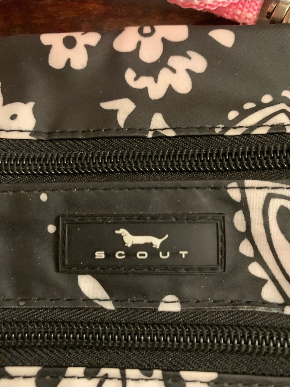 Scout Black Paisley Crossbody with Pink Strap